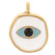 14mm Round irregular pattern eye charm epoxy resin - Fine gold plated - White x1