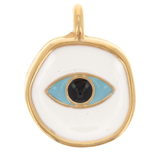 14mm Round irregular pattern eye charm epoxy resin - Fine gold plated - White x1