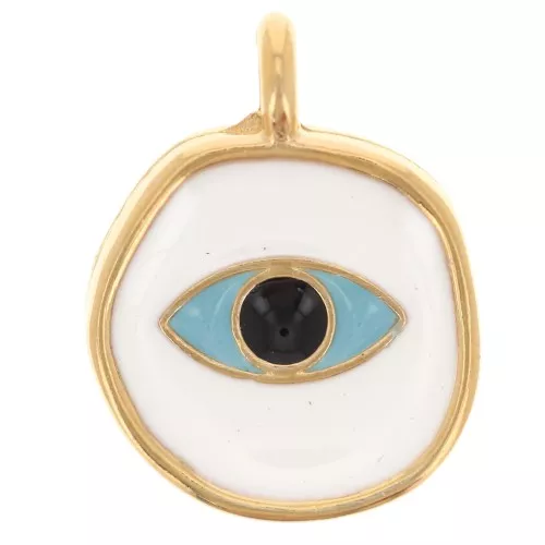 14mm Round irregular pattern eye charm epoxy resin - Fine gold plated - White x1