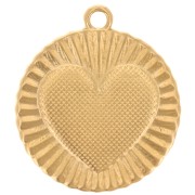 22mm Round pleated effect pendant - heart pattern - Fine gold plated x1|raw }}