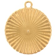 22mm Round pleated effect pendant - heart pattern - Fine gold plated x1