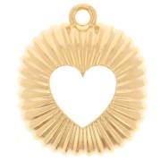 Square curved pleated effect pendant 21.5x18 mm with openwork heart - Fine gold plated