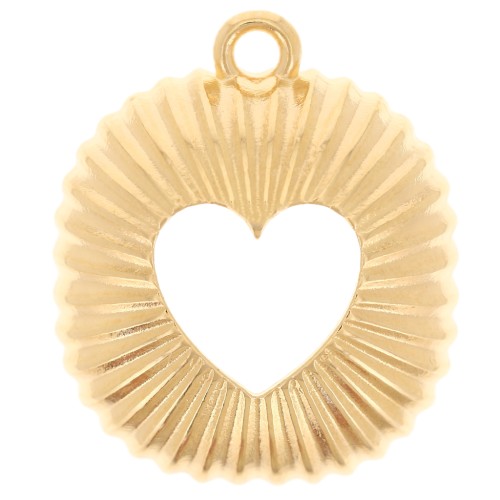 Square curved pleated effect pendant 21.5x18 mm with openwork heart - Fine gold plated