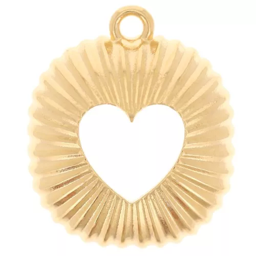 Square curved pleated effect pendant 21.5x18 mm with openwork heart - Fine gold plated