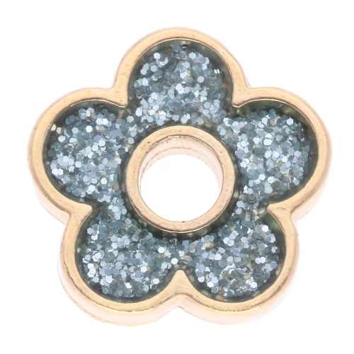 11 mm flower pendant with epoxy resin - Fine gold plated - Gray glitter x1