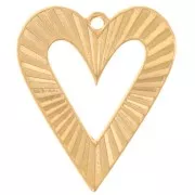 32x27mm Hollow heart pendant striated effect - Fine gold plated x1