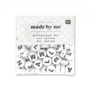 Set of 165 beads - Letters - 7 mm White/Black
