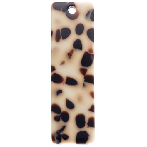 27x8 mm Rectangular Acetate Pendant - Brown Speckled - Cream x1