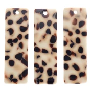 27x8 mm Rectangular Acetate Pendant - Brown Speckled - Cream x1