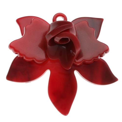 37x41 mm Acetate Flower Relief Pendant - Marbled Red - Black x1
