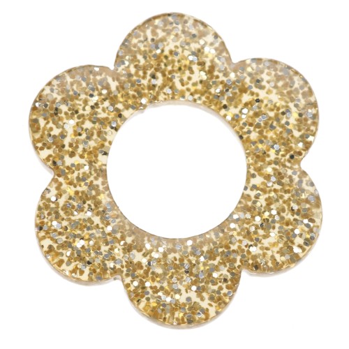 14 mm Acrylic Flower Pendant - Golden Glitter x1