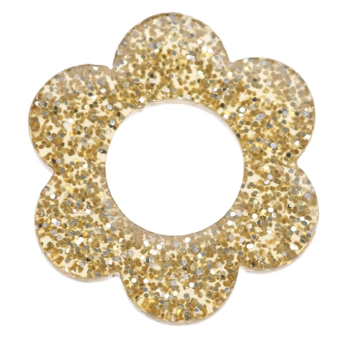 14 mm Acrylic Flower Pendant - Golden Glitter x1