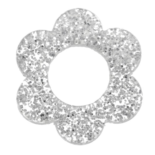 14 mm Acrylic Flower Pendant - Silver Glitter x1