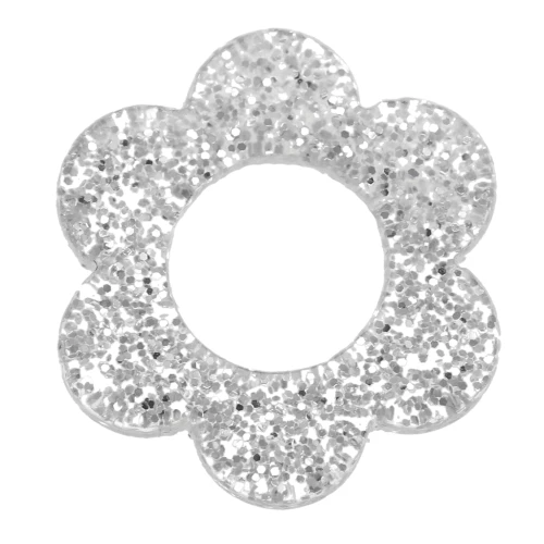 14 mm Acrylic Flower Pendant - Silver Glitter x1