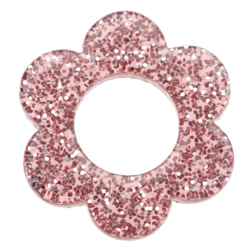 14 mm Acrylic Flower Pendant - Glitter Old Pink x1