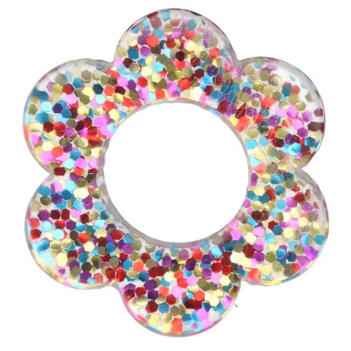 14 mm Acrylic Flower Pendant - Multicolored Glitter x1