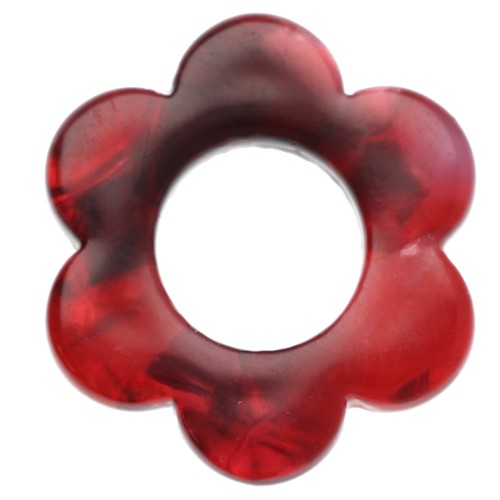 14 mm Acetate Flower Pendant - Marbled Red - Black x1