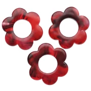 14 mm Acetate Flower Pendant - Marbled Red - Black x1