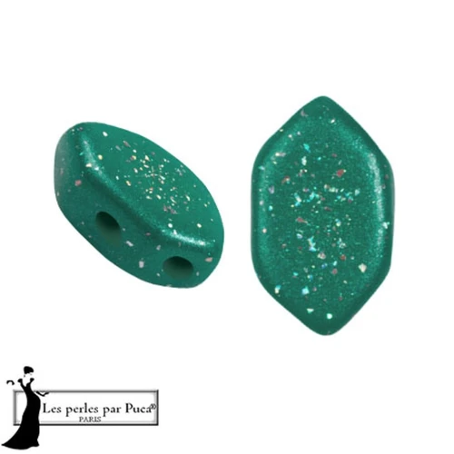 Glass beads Paros® by Puca® 7x4 mm - Green Constellation x10g