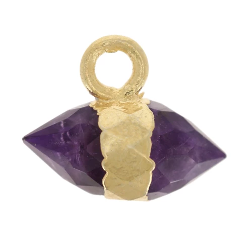9x10.5 mm faceted gemstone charm - Amethyst - Fine gold plated