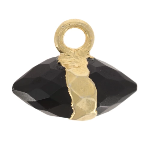 9x10.5 mm faceted gemstone charm - Black onyx - Fine gold plated