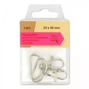 Set of 2 Lobster claw clasp 25x40 mm rhodium