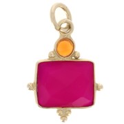 Rectangle charm 8x10 mm Pink Chalcedony and cabochon 3 mm Red Onyx Fine gold plated|raw }}