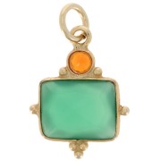 Rectangle charm 8x10 mm Green Onyx and cabochon 3 mm Red Onyx - Fine gold plated|raw }}