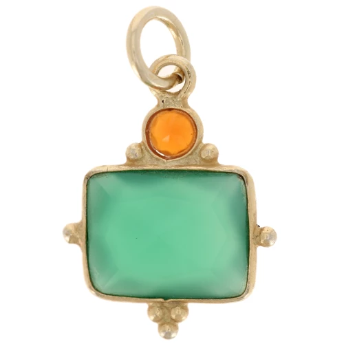 Rectangle charm 8x10 mm Green Onyx and cabochon 3 mm Red Onyx - Fine gold plated