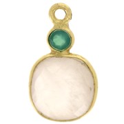 8 mm square Rose Quartz charm and 3 mm green Onyx cabochon - Fine gold plated|raw }}
