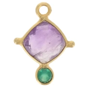 8 mm Amethyst diamond charm and 3 mm green Onyx cabochon - Fine gold plated x1