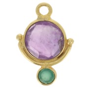 7 mm round Amethyst charm and 3 mm green Onyx cabochon - Fine gold plated x1|raw }}