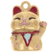 Charm cat luck Maneki Neko 18x13 mm with epoxy resin - Stainless steel 304 Gilded|raw }}