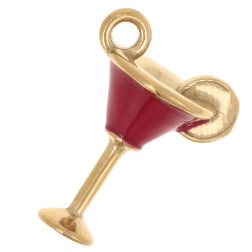 Cocktail glass charm 19x13 mm with epoxy resin - 304 Gold stainless steel - Red