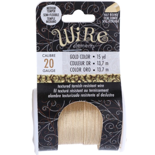 0.81 mm semi-hard hammered round copper wire - Tarnish-resistant gold-plated x 13.7 m