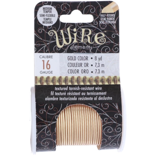 1.29 mm semi-hard ribbed round copper wire - Tarnish-resistant gold-plated x7.3 m