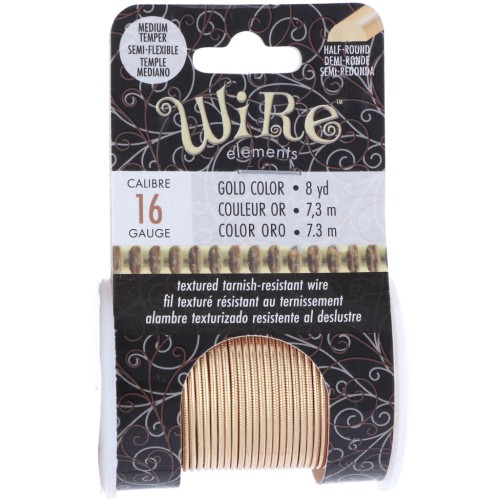 Striated half-round copper wire 1.29 mm semi hard - Gold anti-tarnish x7.3m