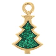 17x10mm Christmas tree charm epoxy resin - Fine gold plated - Green glitter x1|raw }}
