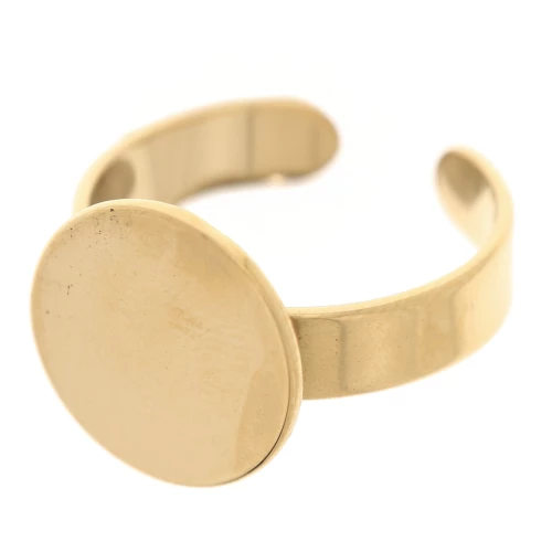 Adjustable tray ring for 12mm flat bottom cabochon - 304 Gold stainless steel x1