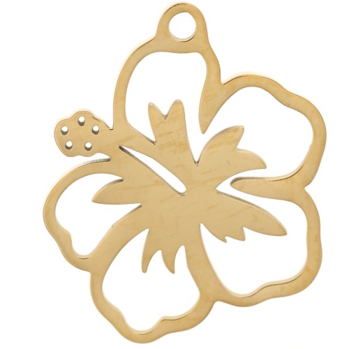 Hibiscus flower pendant 21.5x18 mm - 304 Gold stainless steel x1