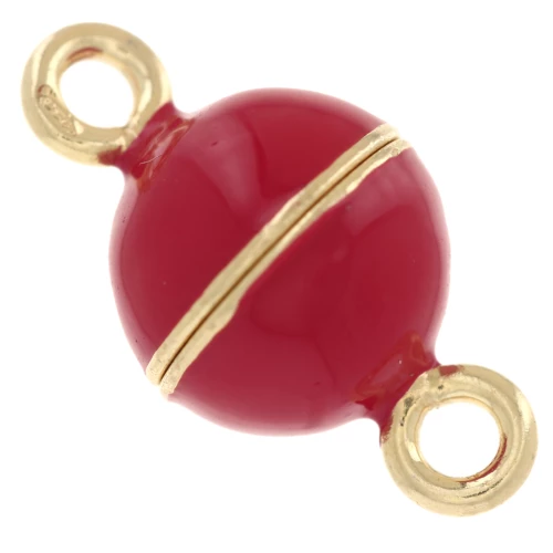 10 mm magnetic ball clasp with epoxy resin - 925 Sterling Silver Fine gold plated - Red