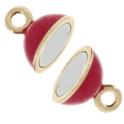 10 mm magnetic ball clasp with epoxy resin - 925 Sterling Silver Fine gold plated - Red