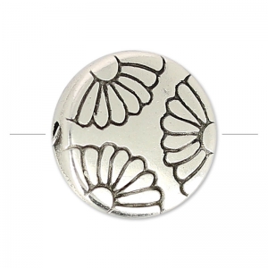 Puck Flower pattern 11.5 mm Antique Silver Plating x1