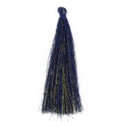 Pompon in silk imitation 95 mm gold tone/navy blue x1