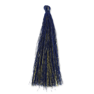 Pompon in silk imitation 95 mm gold tone/navy blue x1