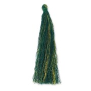 Pompon in silk imitation 95 mm gold/fir greenx1|raw }}
