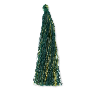 Pompon in silk imitation 95 mm gold/fir greenx1