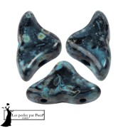 Helios® glass beads by Puca® 6x10mm - Black Stony Blue Green x10g