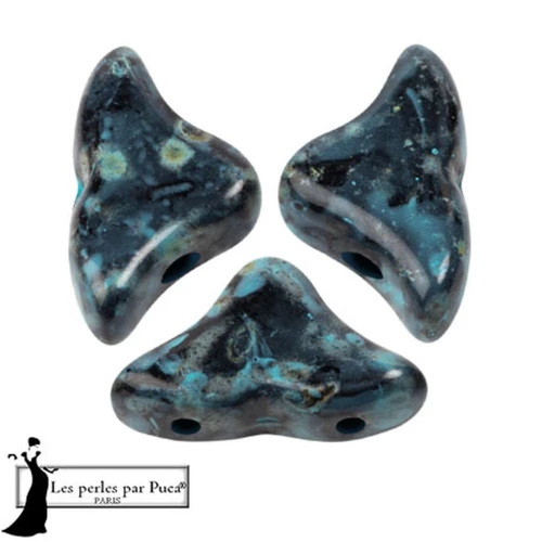 Helios® glass beads by Puca® 6x10mm - Black Stony Blue Green x10g