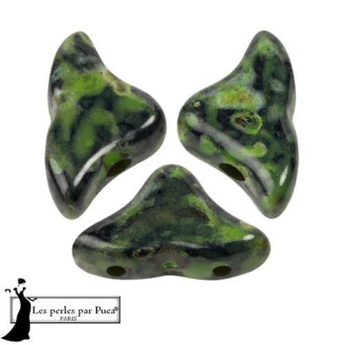 Helios® glass beads by Puca® 6x10mm - Black Stony Green x10g